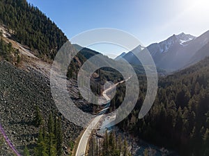 Aerial View of Duffey Lake Road from Lillooet to Pemberton, British Columbia, Canada.