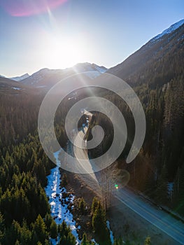 Aerial View of Duffey Lake Road from Lillooet to Pemberton, British Columbia, Canada.