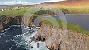 Aerial view of the Dun Alt Promontory Fort at Malin Beg in County Donegal, Ireland