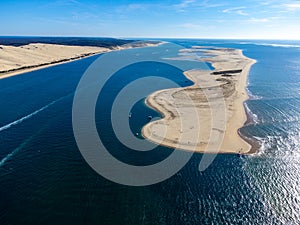 Aerial view of Dune of Pilat tallest sand dune in Europe located in La Teste-de-Buch in Arcachon Bay area, France southwest of