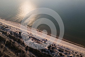 Aerial view with dunes and Baltic sea in Ventspils, Latvia