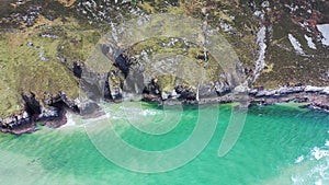 Aerial view of the dunes and beach at Maghera Beach near Ardara, County Donegal - Ireland.