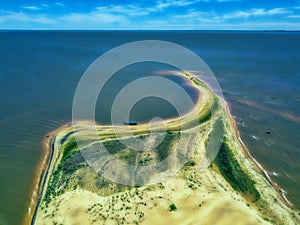 Aerial view of the dunes island - Las Dunas de San Cosme y Damian - in the middle of the Rio Parana, near the city Encarnacion.