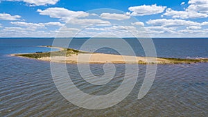 Aerial view of the dunes island`Las Dunas de San Cosme y Damian` in the middle of the Rio Parana near the city Encarnacion in Par photo