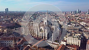 Aerial view of Duomo di Milano, Galleria Vittorio Emanuele II, Piazza del Duomo