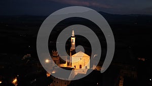 Aerial view of Duomo di Santa Maria Assunta in Pienza medieval town, Italy