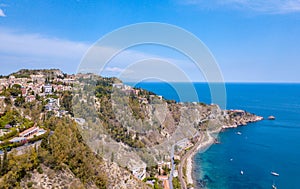 Aerial view of the Duomo in most popular Sicilian resort Taormina.