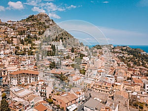 Aerial view of the Duomo in most popular Sicilian resort Taormina.