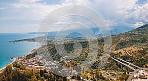 Aerial view of the Duomo in most popular Sicilian resort Taormina.