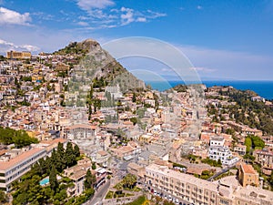 Aerial view of the Duomo in most popular Sicilian resort Taormina.