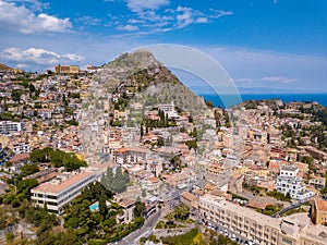 Aerial view of the Duomo in most popular Sicilian resort Taormina.