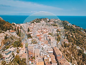 Aerial view of the Duomo in most popular Sicilian resort Taormina.