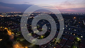 Aerial view at dusk of home village in bangkok thailand use for