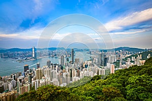 Aerial view of dusk of Hong Kong cityscape. China