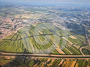 aerial view dutch fields and canals