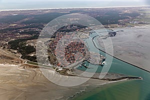 Aerial view Dutch harbor and Village Terschelling photo