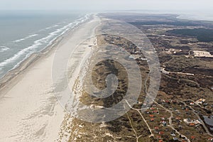 Aerial view Dutch island Terschelling with beach and holiday homes