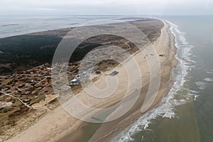 Aerial view Dutch island Vlieland with beach along North Sea photo