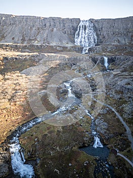 Aerial drone view of Dynjandi, West Fjords, Iceland photo