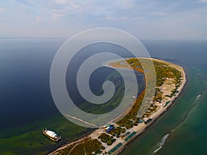 Aerial view of Dzharylgach island in summer. Ukraine