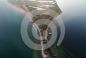 Aerial view of Dzharylgach island in summer. Ukraine