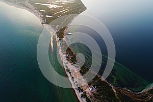 Aerial view of Dzharylgach island in summer. Ukraine