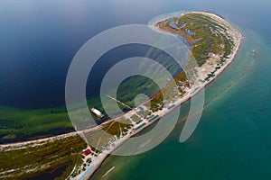 Aerial view of Dzharylgach island in summer. Ukraine