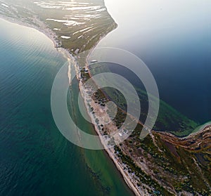 Aerial view of Dzharylgach island in summer. Ukraine