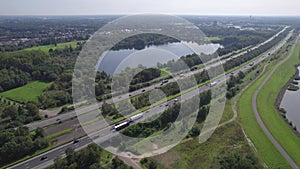 Aerial View of E19 Highway Near Mechelen - Urban Transit Meets Nature