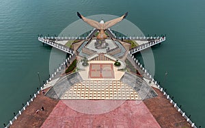 Aerial view of Eagle statue, symbol of Langkawi island, Malaysia