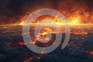 Aerial view of earth with destructive wildfire, natural catastrophe wallpaper background