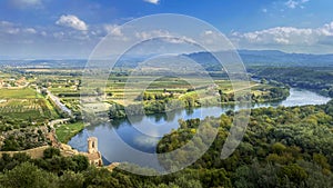 Aerial view of the Ebro River in Miravet, Spain photo