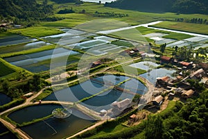 aerial view of eco-friendly fish farm ponds