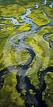 Aerial View Of Eco-friendly Swamp And River: Environmental Awareness Artwork