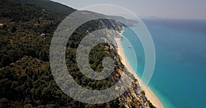 Aerial view of Egremni beach at Lefkada island and surrounding cliffs
