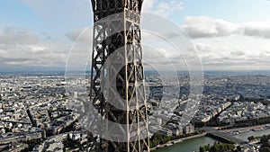 Aerial View of Eiffel Tower Attraction, Paris tower landscape. eiffel shot by drone