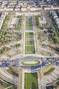 Aerial view from Eiffel Tower on Champ de Mars - Paris.