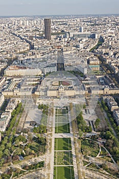 Aerial view from Eiffel Tower on Champ de Mars - Paris.
