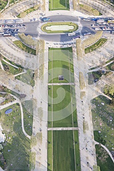 Aerial view from Eiffel Tower on Champ de Mars - Paris.