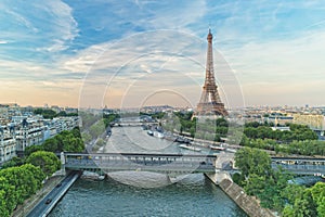 Aerial view of Eiffel Tower and Pont de Bir-Hakeim