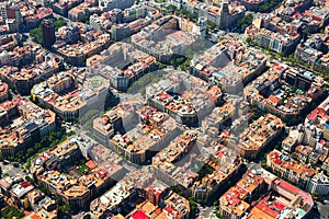 Aerial view of Eixample district. Barcelona, Spain