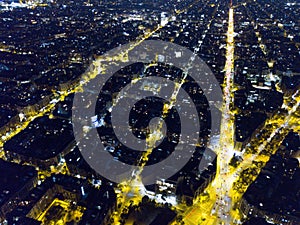 Aerial view of Eixample district at night, Barcelona