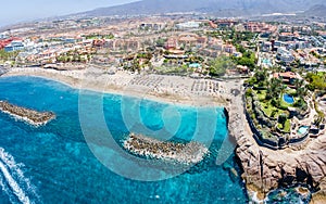 Aerial view with El Duque beach at Costa Adeje