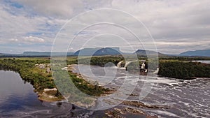 Aerial view of El Hacha waterfall. Canaima National Park