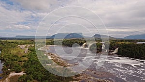 Aerial view of El Hacha waterfall. Canaima National Park