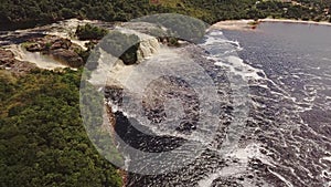 Aerial view of El Hacha waterfall. Canaima National Park