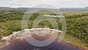 Aerial view of El Hacha waterfall. Canaima National Park