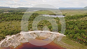 Aerial view of El Hacha waterfall. Canaima National Park