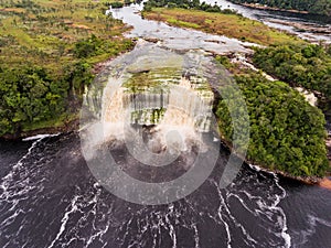 Aerial view of El Hacha waterfall. Canaima National Park