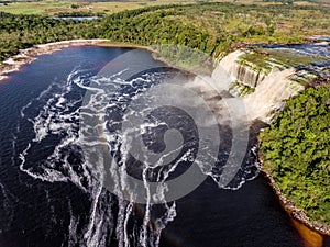 Aerial view of El Hacha waterfall at sunrise. Canaima National Park photo